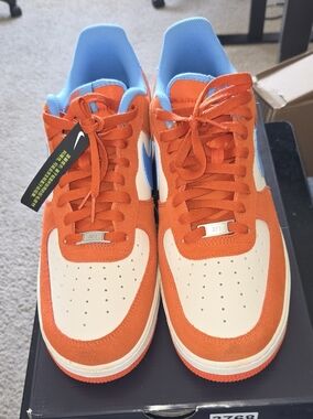 🧡💙Nike Air Force 1 '07 Orange & Blue Low-Top Sneakers**MINT**CLEAN In Box 🧡💙